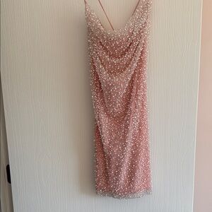 The Vintage Shop Blush Beaded Backless Dress